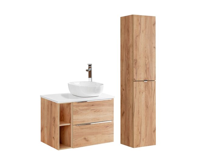 Conjunto móvel lavatório simples 80cm 2 nichos e enceinte april madeira e blanc