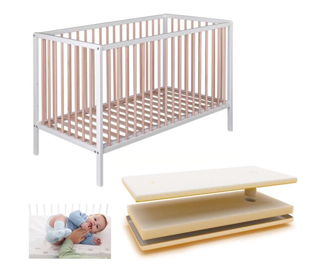 Berço laponia com base de cama de ripas de faia, colchão ternum e 4 rodas