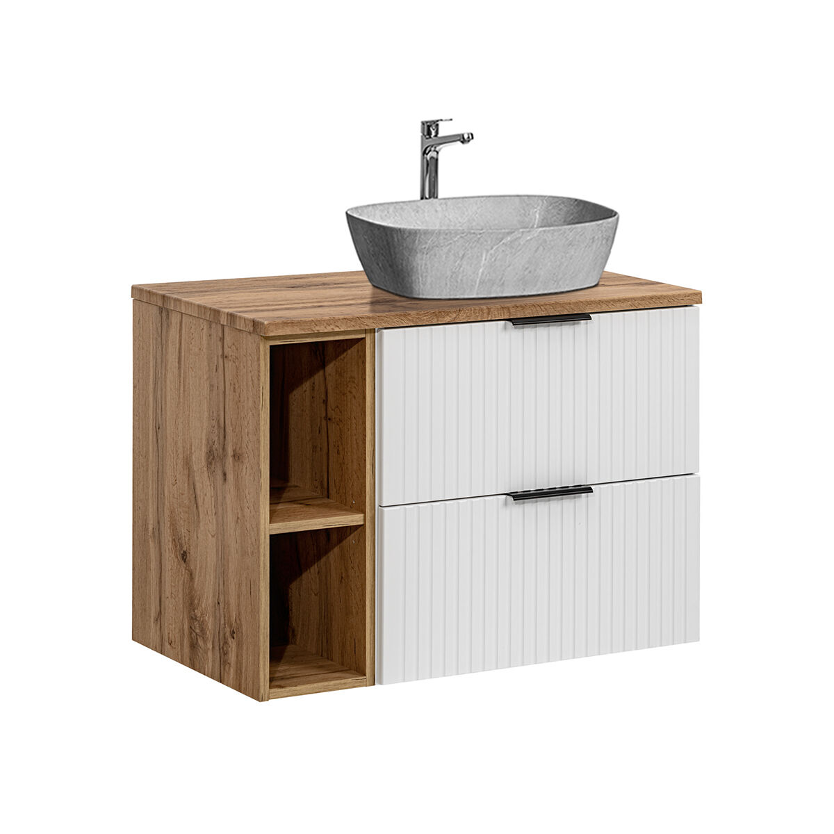 Móvel de lavatório simples com efeito pedra 80cm 2 nichos adriel white
