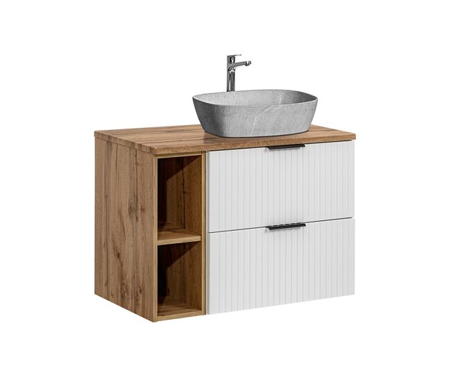 Móvel de lavatório simples com efeito pedra 80cm 2 nichos adriel white