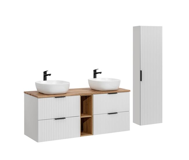 Conjunto móvel lavatório duplo 140cm 2 nichos coluna adriel branco