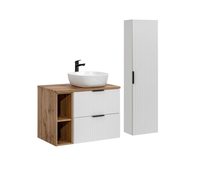Conjunto móvel lavatório simples 80cm 2 nichos coluna adriel branco