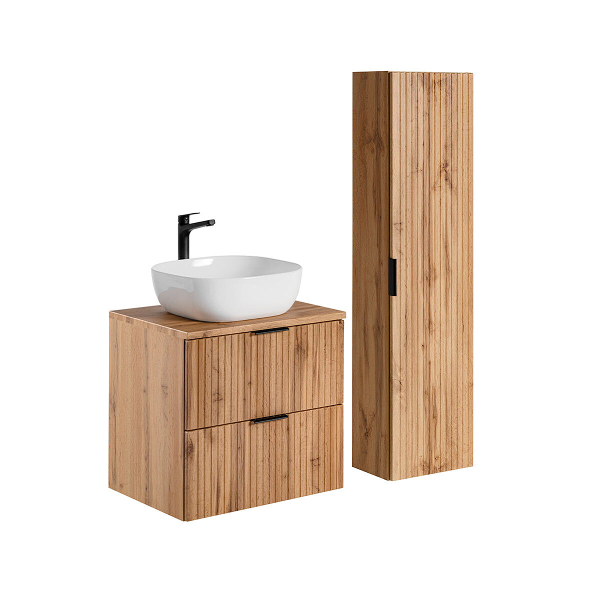 Conjunto móvel lavatório simples 60cm coluna adriel madeira