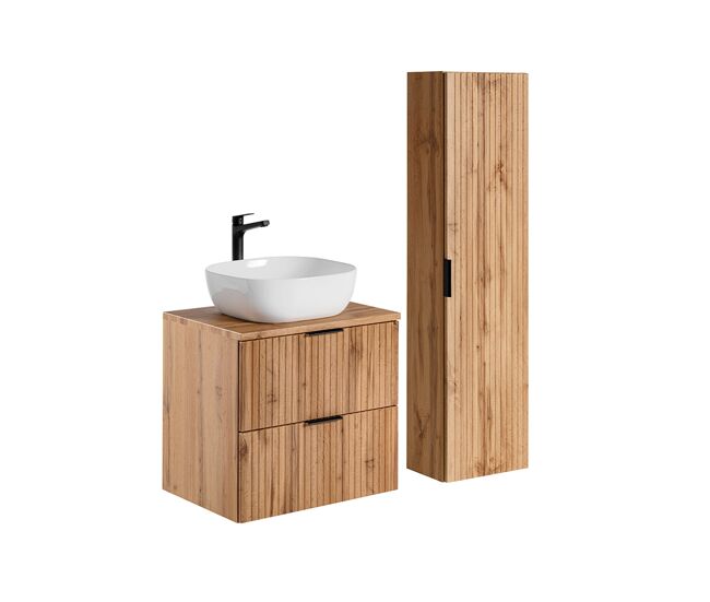 Conjunto móvel lavatório simples 60cm coluna adriel madeira