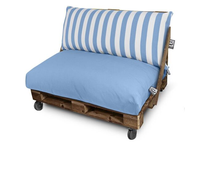 Almofadas para palets toldotex azul céu conjunto:assento 120x80x20 (liso) + encosto 120x45x25 (listrado) happers