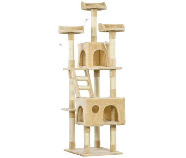 Pawhut arranhador para gatos grande 60x50x181 cm arranhador para gatos com poste de sisal múltiplas plataformas escada caverna brinquedos bege