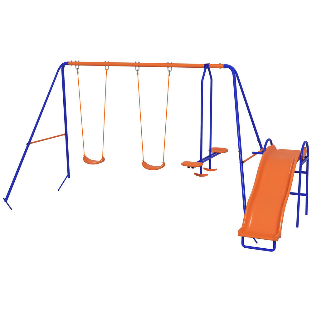 Outsunny baloiço infantil 4 em 1 baloiço para crianças com 2 baloiços individuais, 1 baloiço planeador, 1 escorrega, corda ajustável e anti-uv para