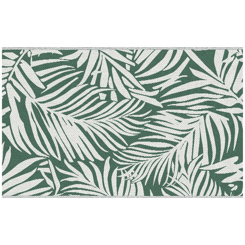 Outsunny tapete de exterior 152x243 cm tapete reversível com padrão de folhas para varanda pátio campismo praia verde escuro e branco