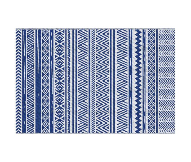 Outsunny tapete de exterior 182x274 cm tapete reversível estilo moderno para varanda pátio campismo praia azul escuro e branco
