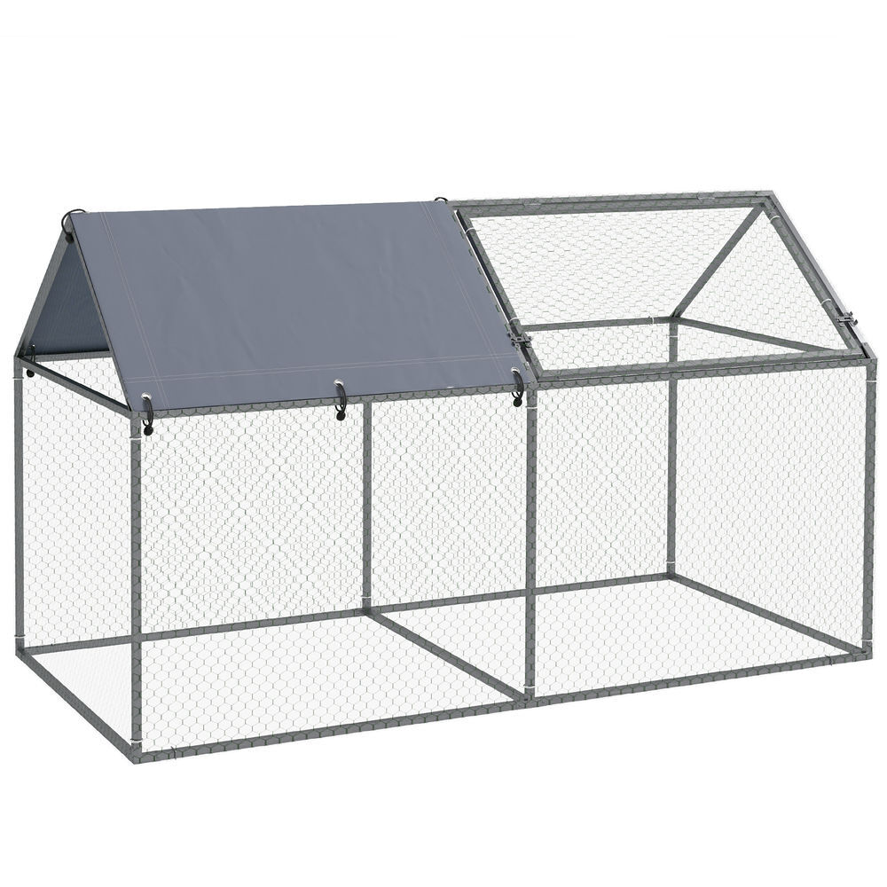 Pawhut gaiola para pequenos animais parque para animais de estimação de aço com 1 porta superior e cobertura anti-uv para exterior jardim 198x100x120