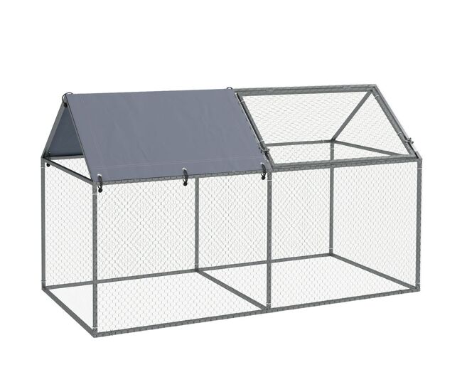 Pawhut gaiola para pequenos animais parque para animais de estimação de aço com 1 porta superior e cobertura anti-uv para exterior jardim 198x100x120