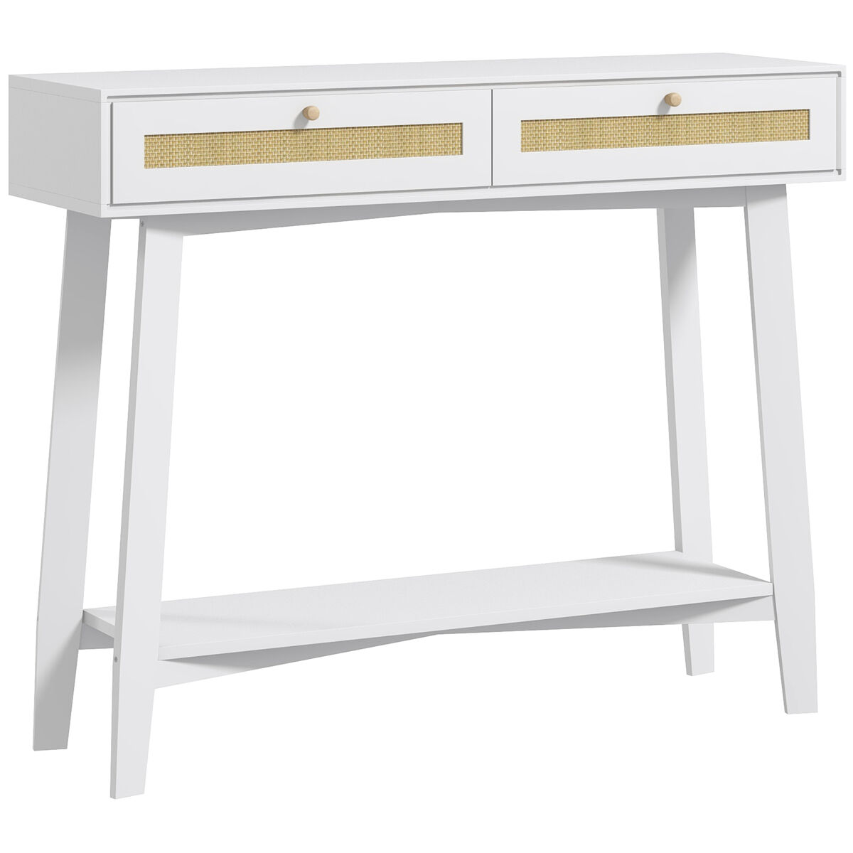 Homcom Mesa Consola Para Entrada Mesa De Entrada Com 2 Gavetas De Desenho De Vime E Prateleira Aberta Para Sala Corredor 100X30x81 Cm Branco