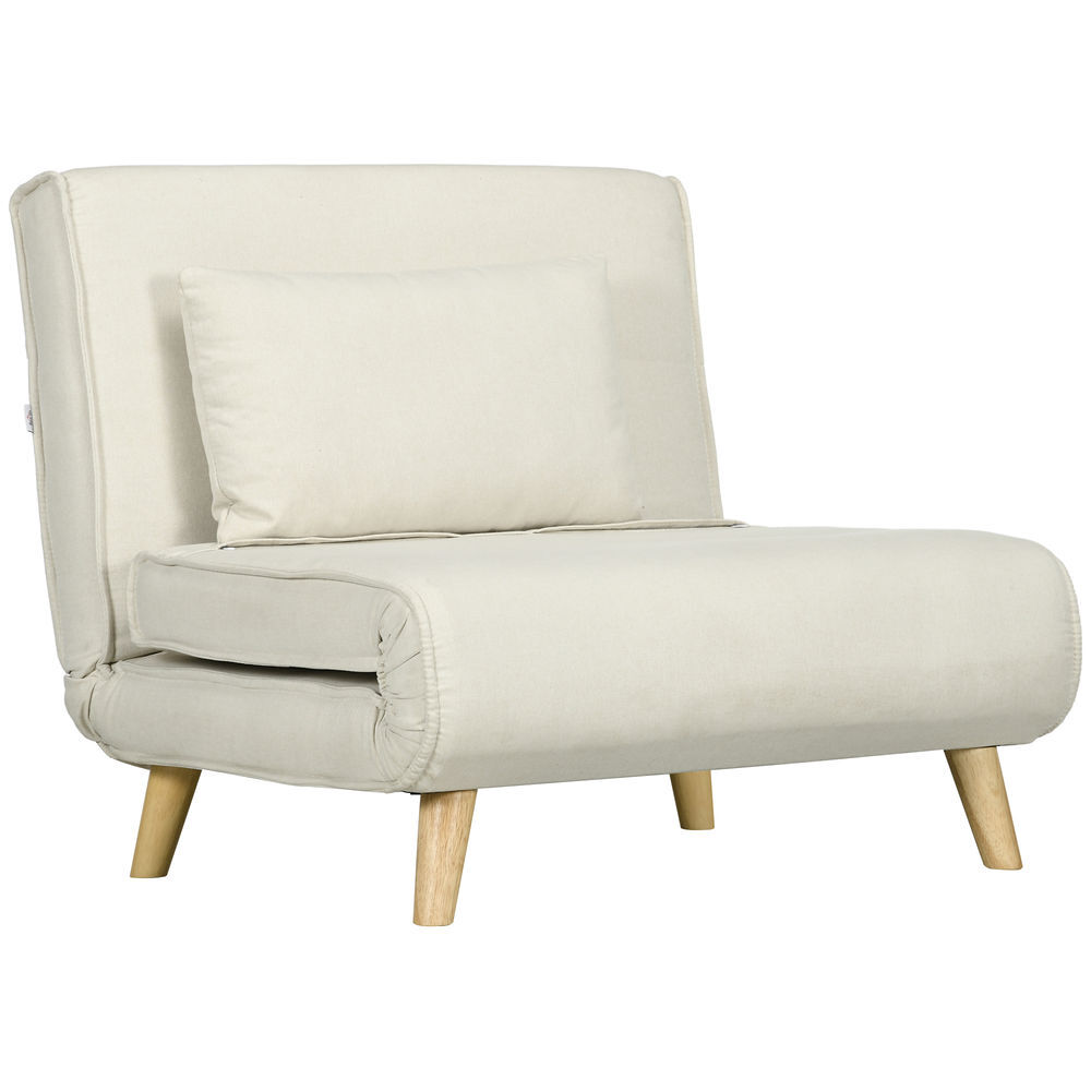 Homcom poltrona 2 em 1 sofá cama individual dobrável com encosto ajustável e almofada para sala de estar dormitório escritório carga 125 kg 90x78x79