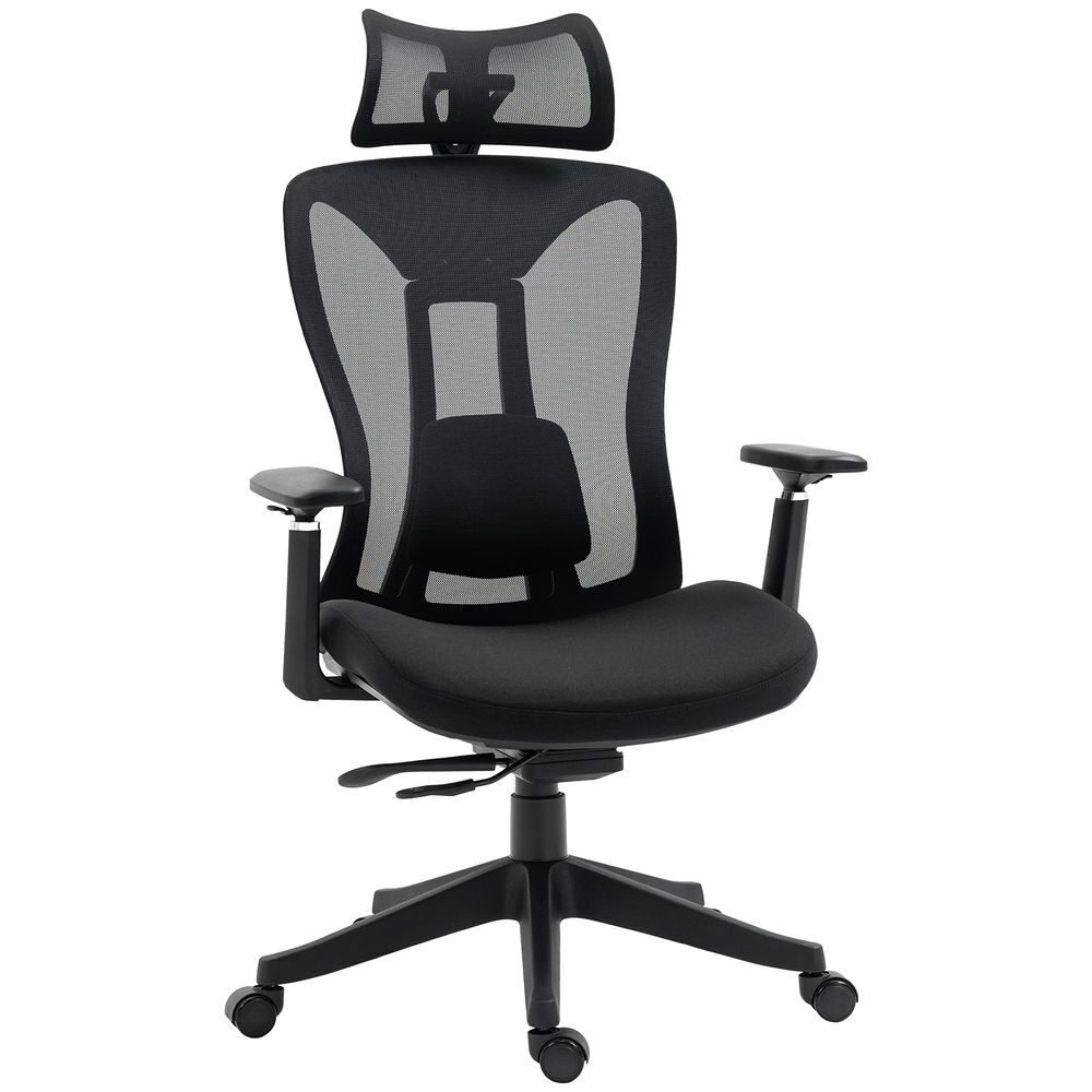 Vinsetto cadeira de escritório de malha cadeira de escritório reclinável com apoio para a cabeça ajustável suporte lombar e apoio para os braços carga 150 kg 70x66x120-128 cm noir