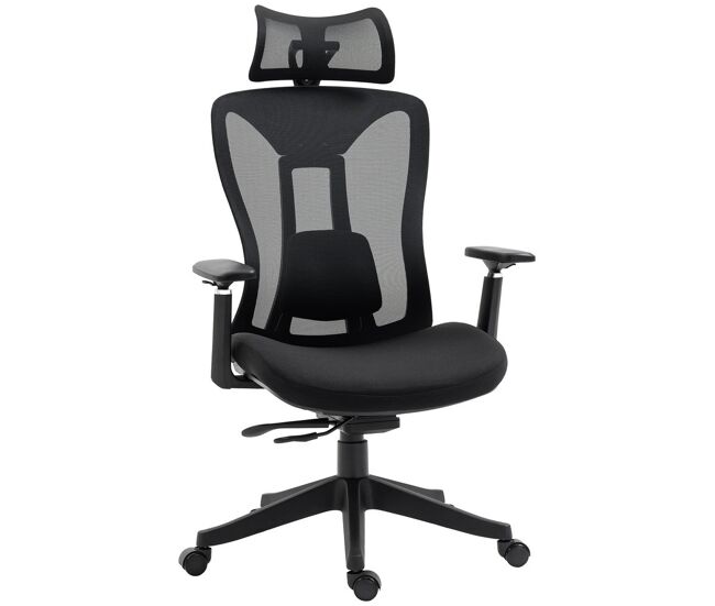 Vinsetto cadeira de escritório de malha cadeira de escritório reclinável com apoio para a cabeça ajustável suporte lombar e apoio para os braços carga 150 kg 70x66x120-128 cm noir