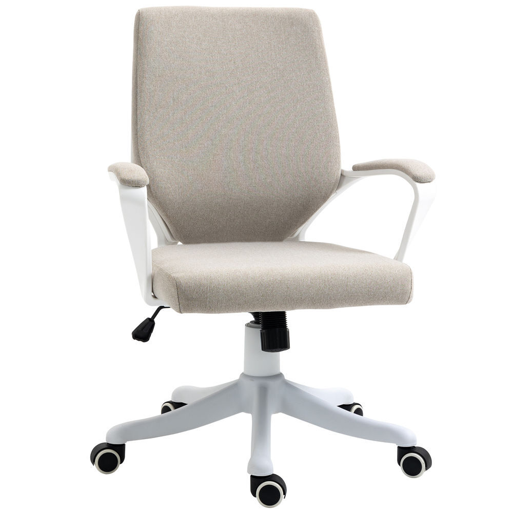 Vinsetto cadeira de escritório giratória cadeira de escritório ergonómica com altura ajustável apoio para os braços acolchoado e suporte lombar carga máxima 120 kg 62x69x92-100 cm bege
