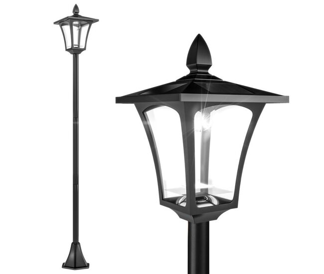 Outsunny poste de luz solar para jardim com painel automático, estrutura em aço inoxidável e proteção ip44 para terraço e pátio, 18x18x160 cm, preto