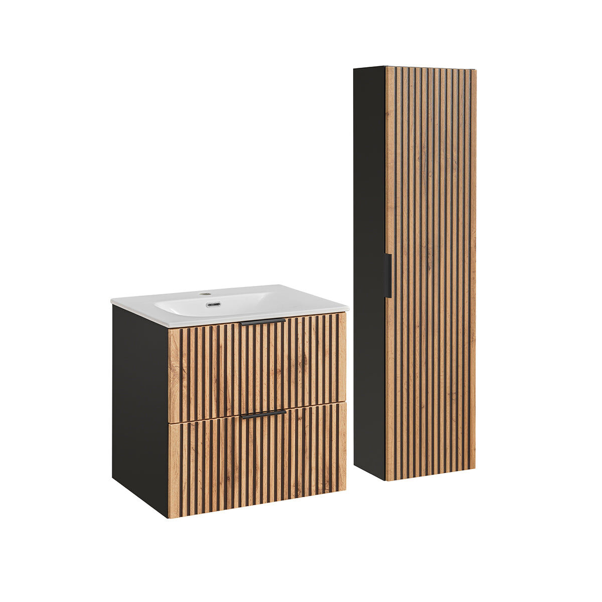 Conjunto móvel lavatório individual 60 cm com enceinte gaia madeira e noir