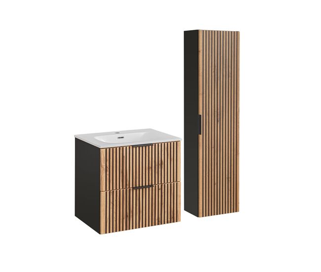 Conjunto móvel lavatório individual 60 cm com enceinte gaia madeira e noir