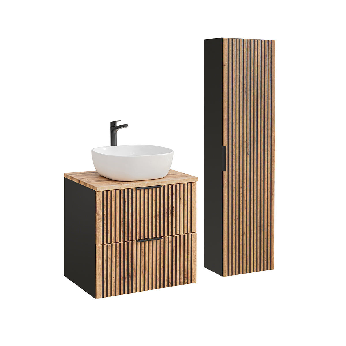 Conjunto móvel lavatório simples 60cm e enceinte gaia madeira e noir