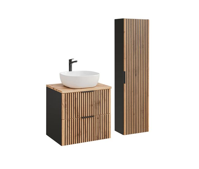 Conjunto móvel lavatório simples 60cm e enceinte gaia madeira e noir
