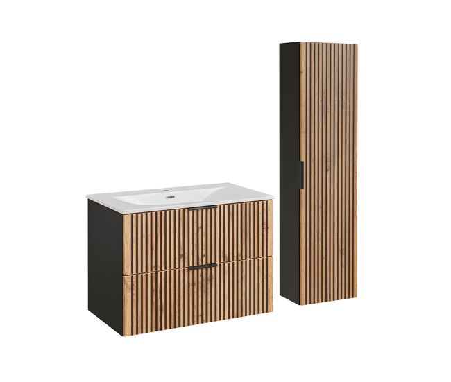 Conjunto móvel lavatório individual 80cm e enceinte gaia madeira e noir