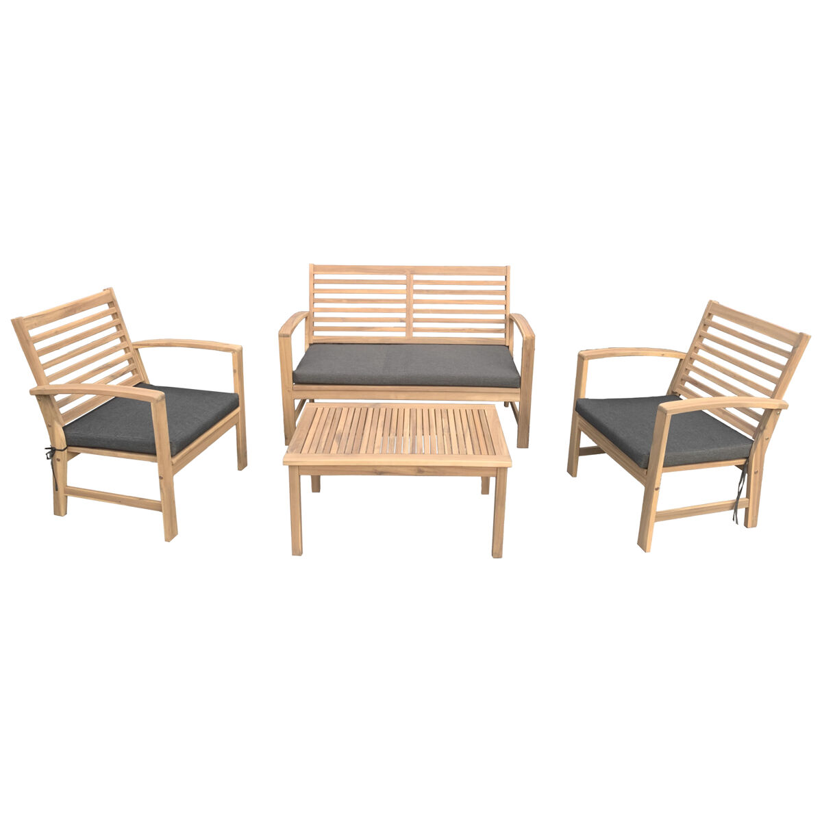 Happy Garden Conjunto De Muebles De Jardín Acacia Goa De 4 Plazas - Cojines Grises Cinza