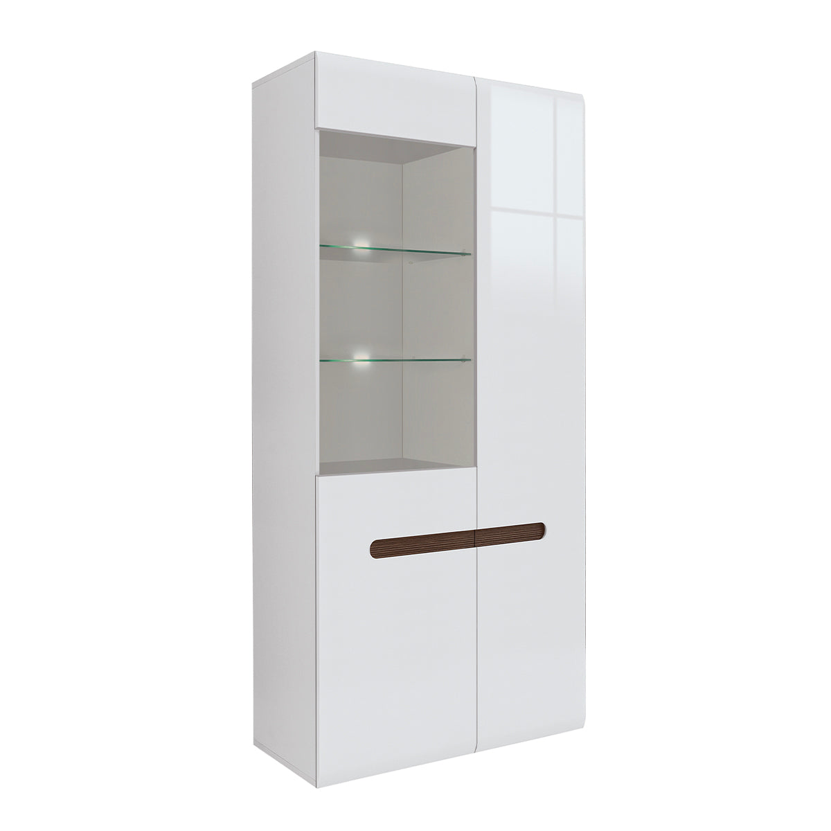 Armário de porcelana 2 portas com led darrel branco laquê e madeira