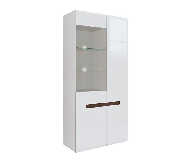 Armário de porcelana 2 portas com led darrel branco laquê e madeira