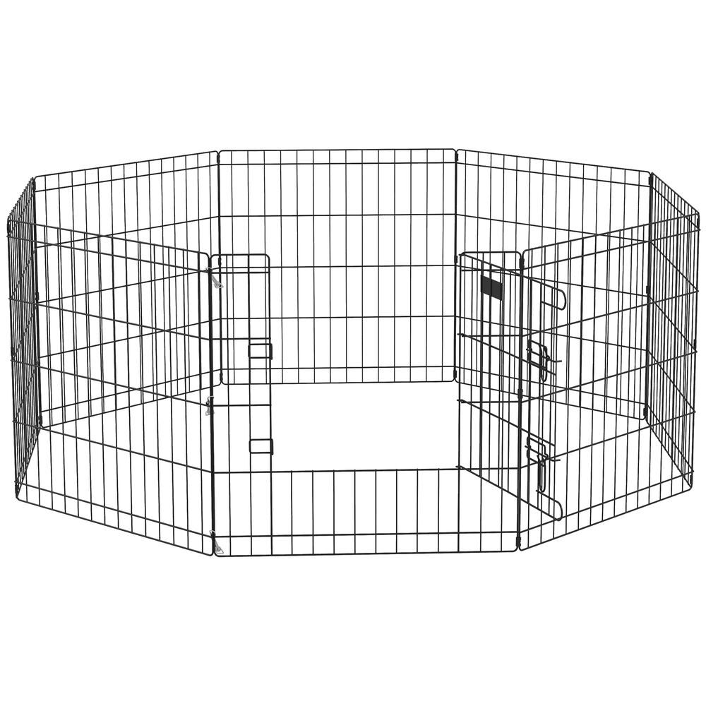 Pawhut parque para cães 8 painéis 61x61cm dobráveis gaiola metálica para animais de estimação com porta e dupla fechadura para jardim pátio exterior