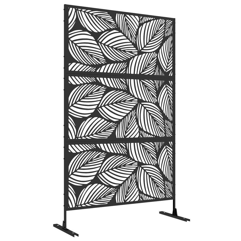 Outsunny biombo de exterior separador de ambientes com 3 peças com padrão de flores grande e estrutura de aço ecrã de privacidade para pátio varanda