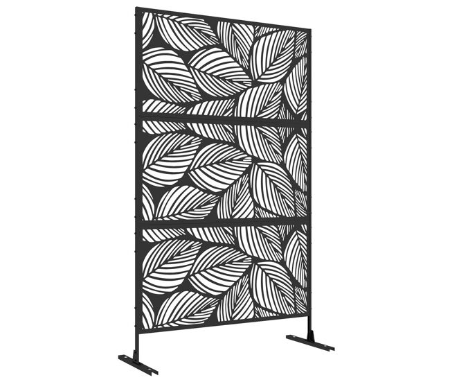 Outsunny biombo de exterior separador de ambientes com 3 peças com padrão de flores grande e estrutura de aço ecrã de privacidade para pátio varanda