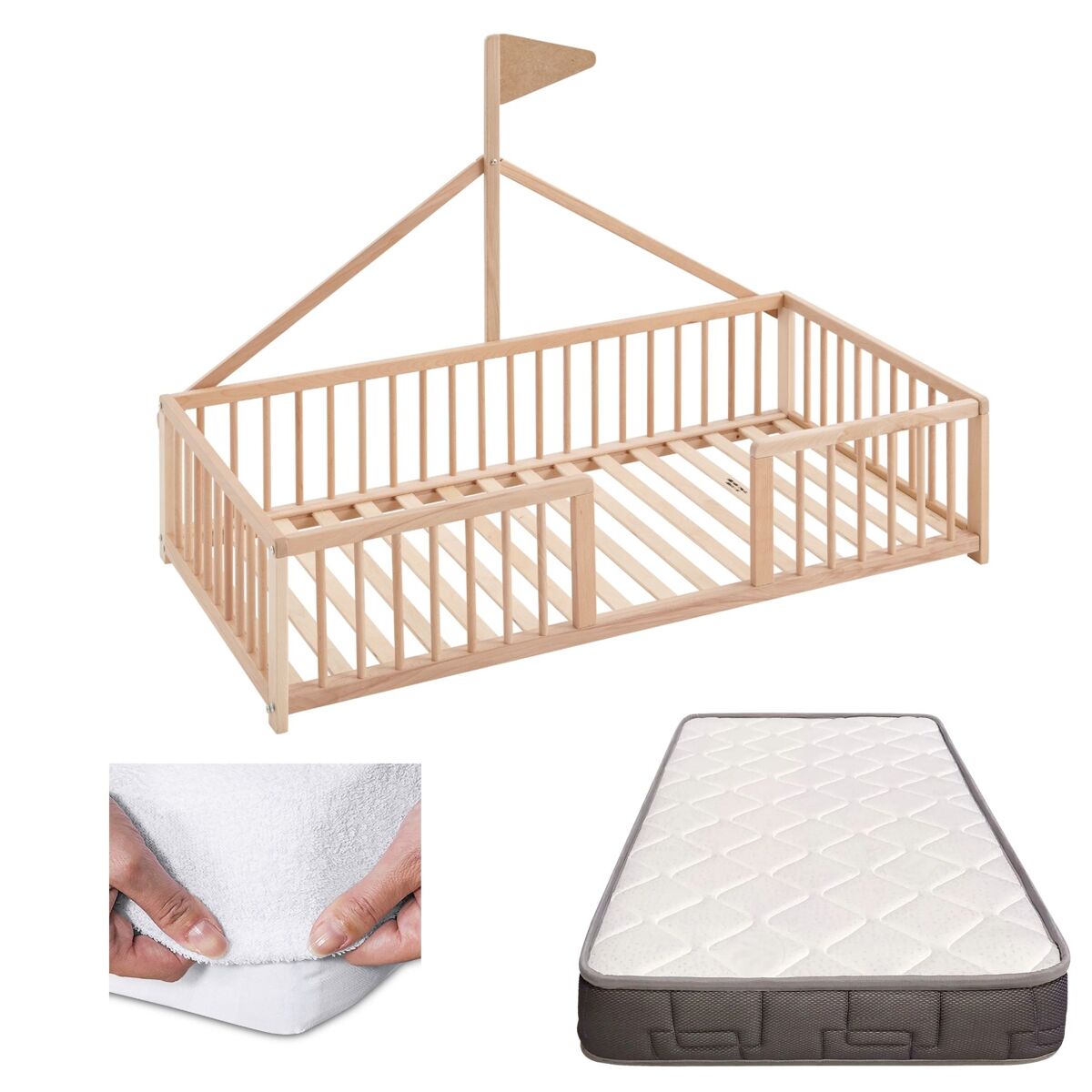 Cama infantil tipi Apache Wonderland Nat + Colchão Morfeo e protetor