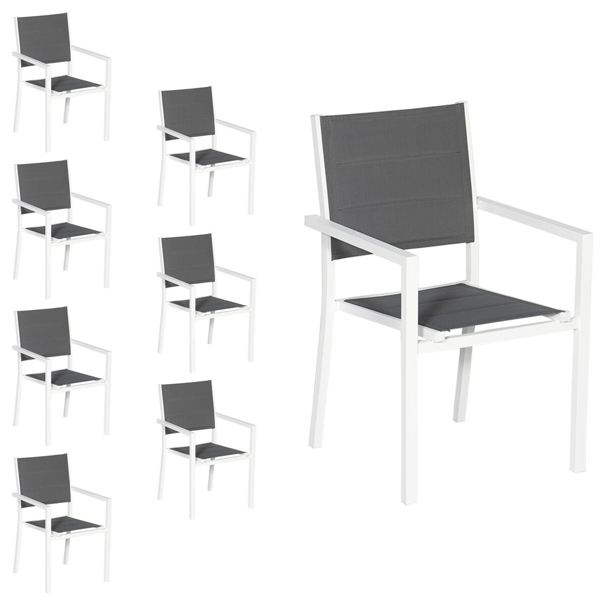 Juego de 8 sillas tapizadas de aluminio blanc - textileno gris