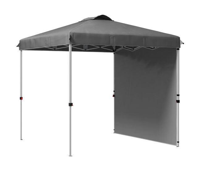 Outsunny tenda dobrável 2,5x2,5 m altura ajustável tenda de jardim com 1 parede lateral teto com ventilação e bolsa de transporte para acampamento festas gris escuro