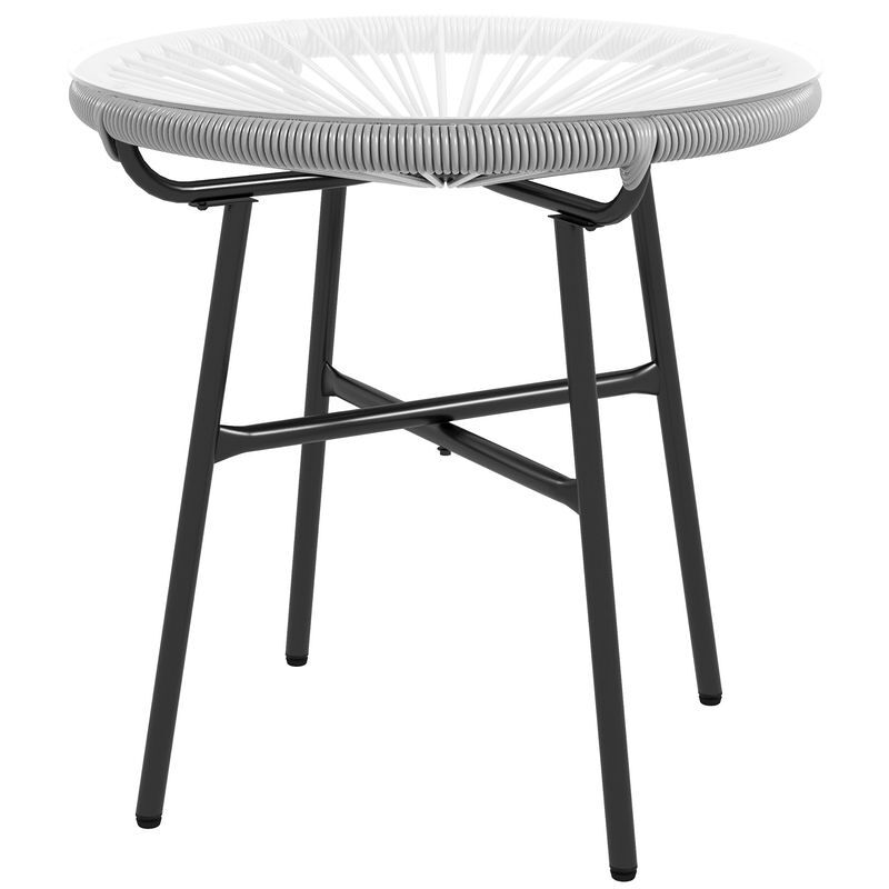 Outsunny mesa auxiliar de vime sintético mesa de centro redonda para exteriores com bancada de vidro temperado e pés de metal para pátio jardim