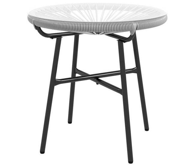 Outsunny mesa auxiliar de vime sintético mesa de centro redonda para exteriores com bancada de vidro temperado e pés de metal para pátio jardim