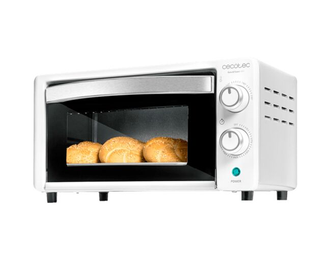 Cecotec mini-forno elétrico multifunções, 10 litros de capacidade e porta com vidro duplo.