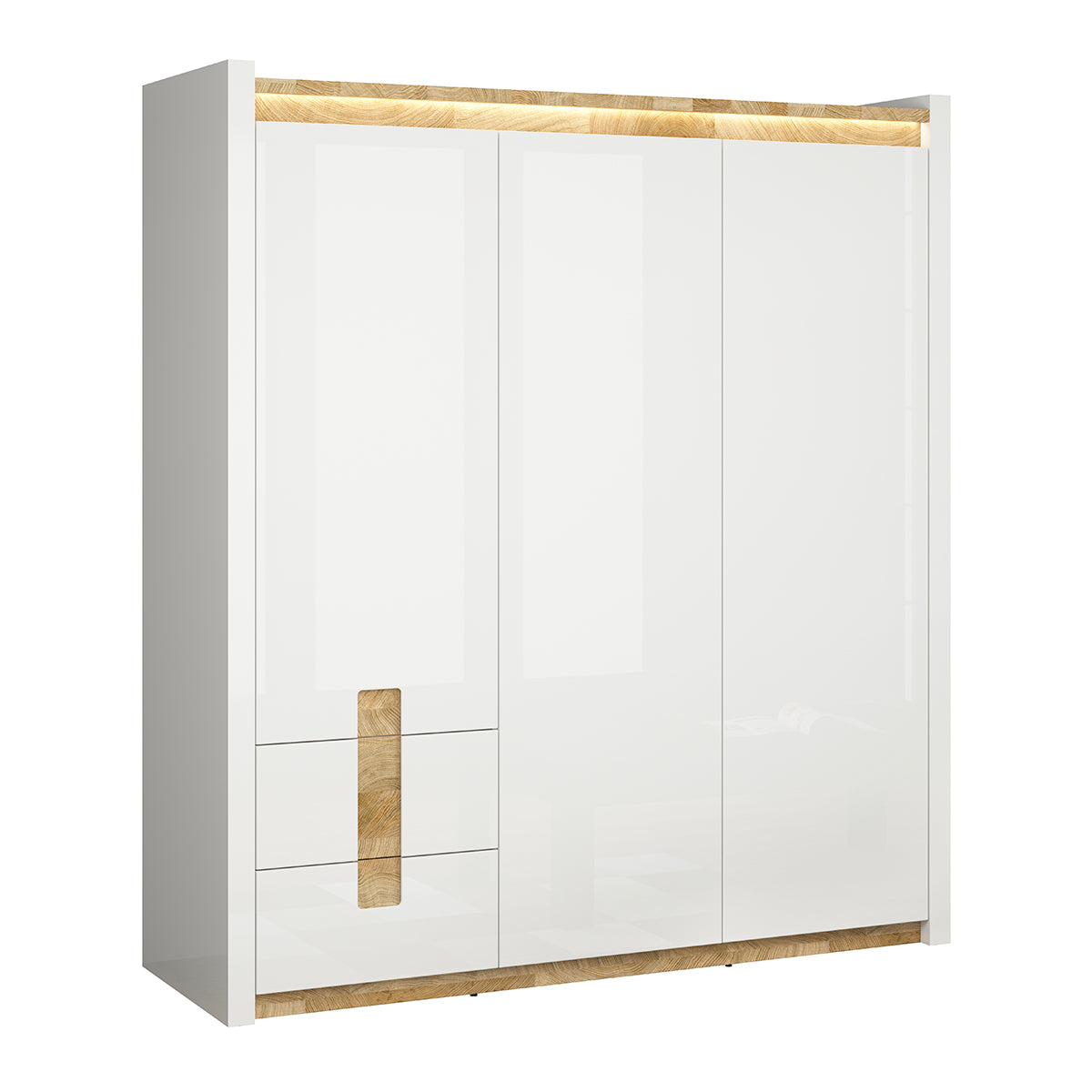 Roupeiro 3 portas com led helios branco laqué e madeira