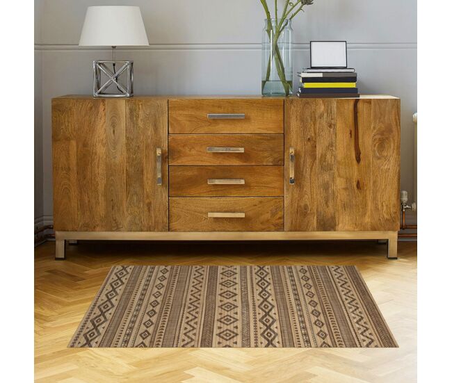 Tapete de bambu natural antiderrapante interior e exterior étnico preto 120 x 180 cm