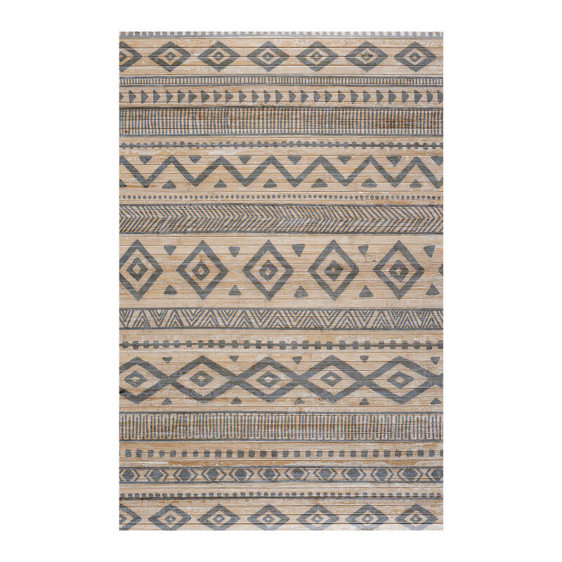 Tapete de bambu natural antiderrapante interior e exterior étnico cinza 60 x 90 cm