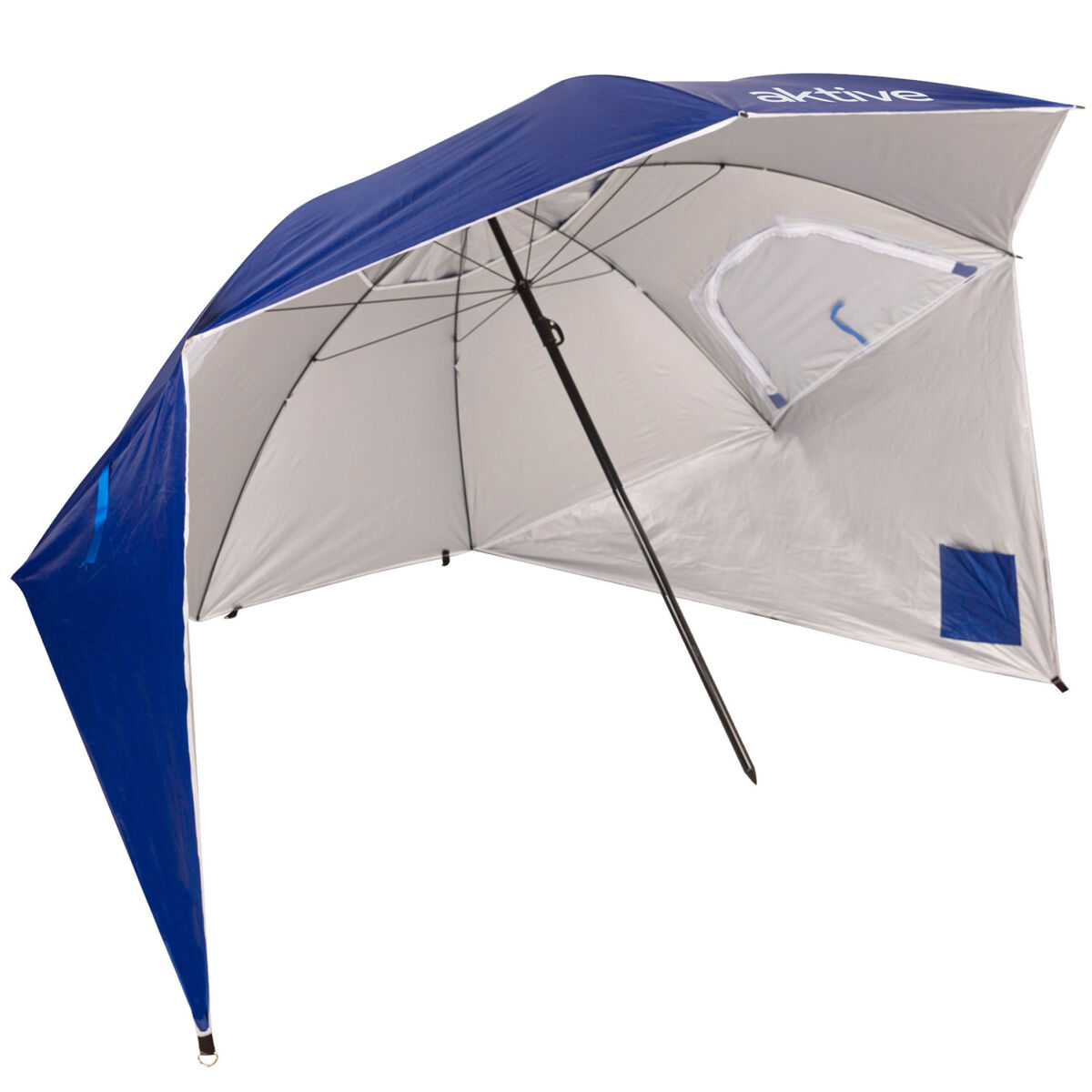 Aktive Guarda-sol e quebra-vento azul UV50 c/chaminé de vento, janelas e cobertura