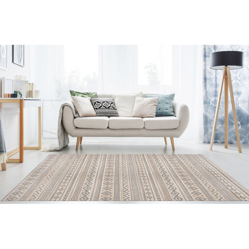 Tapete de bambu natural antiderrapante interior e exterior étnico cinza 160 x 230 cm