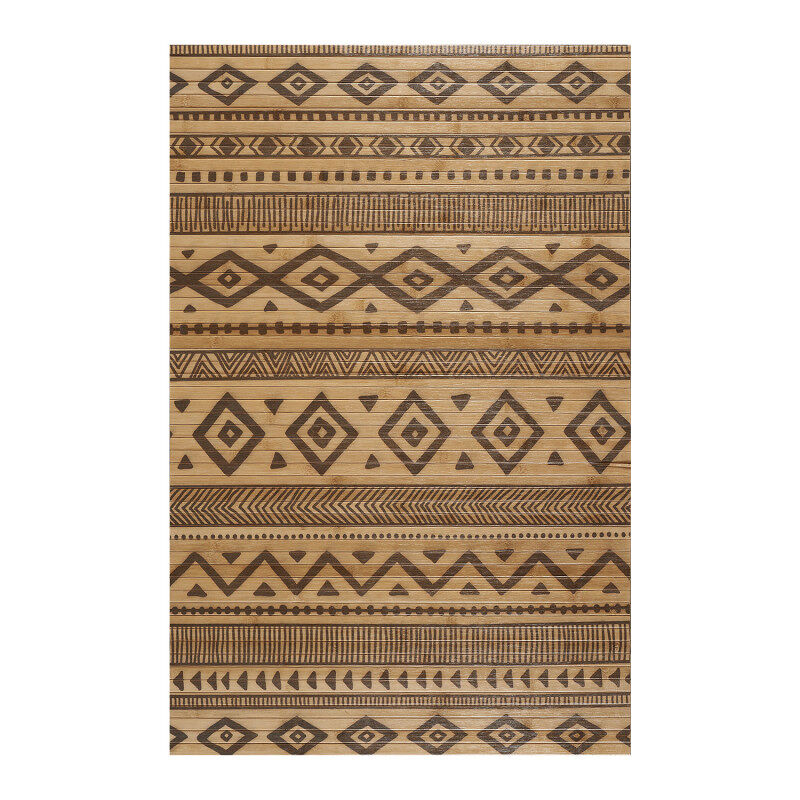 Tapete de bambu natural antiderrapante interior e exterior étnico preto 60 x 90 cm