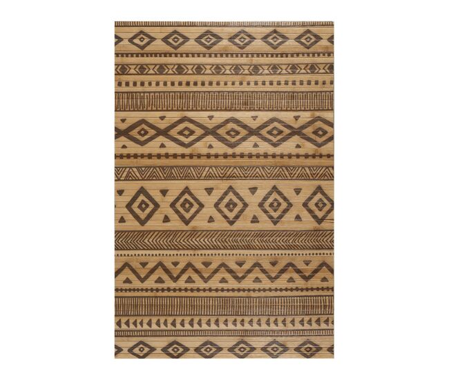 Tapete de bambu natural antiderrapante interior e exterior étnico preto 60 x 90 cm