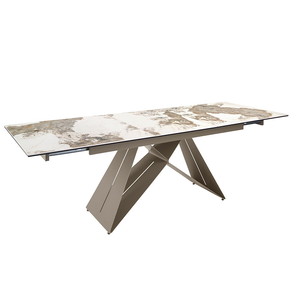 ANGEL CERDA Mesa de jantar extensível retangular em mármore porcelânico e aço cinzento taupe 240x90