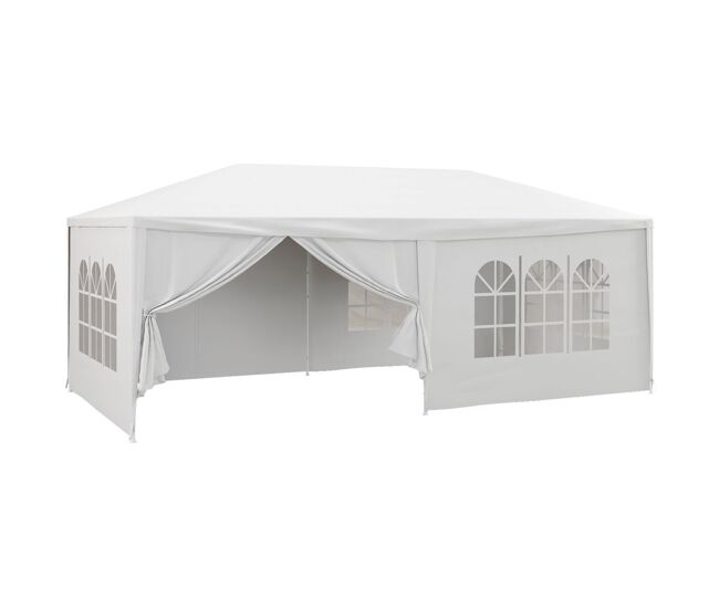 Outsunny tenda de jardim 583x293 cm tenda de festas desmontável com 4 janelas 2 portas com fecho de correr 6 paredes laterais e impermeável para