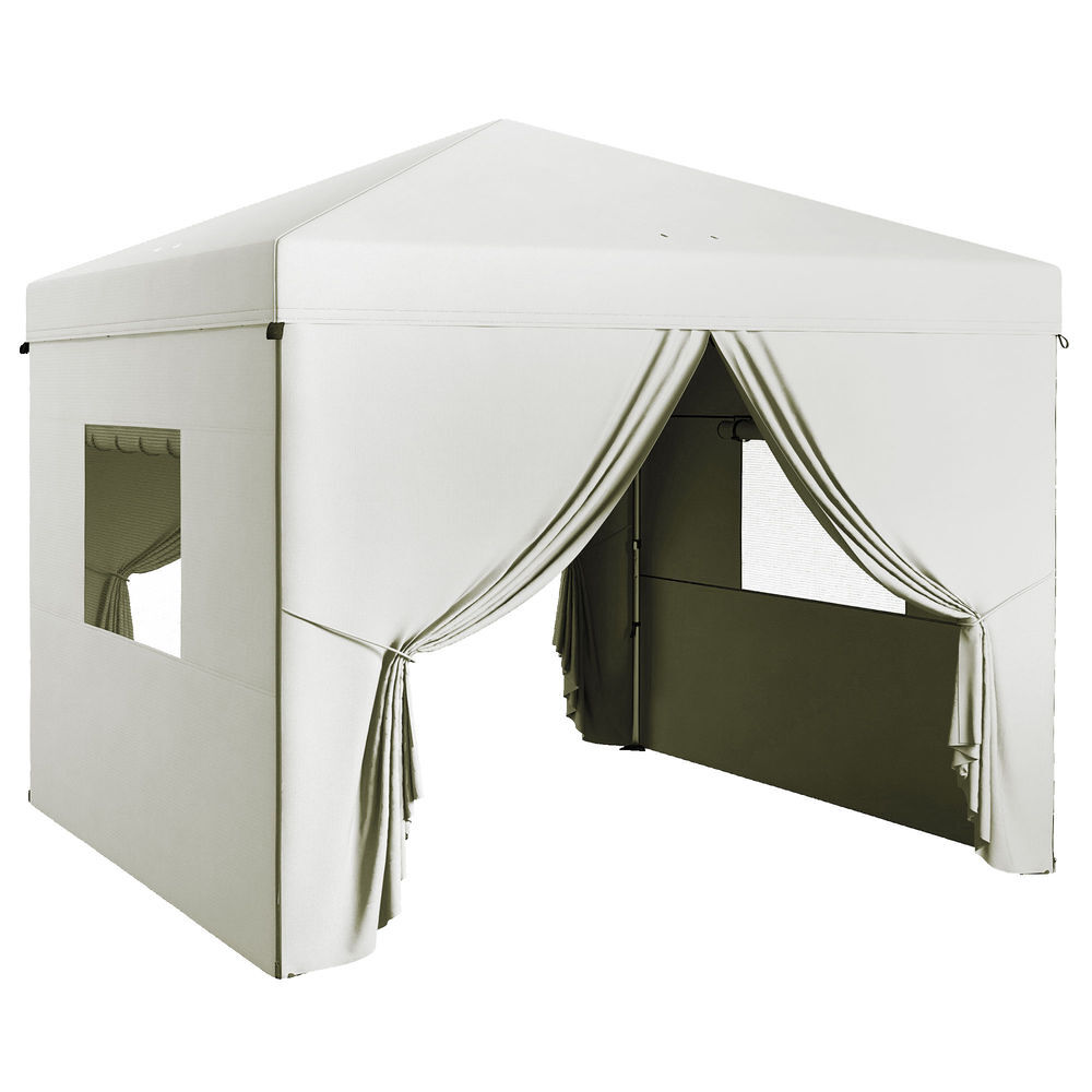 Outsunny tenda dobrável 3x3 m tenda de jardim com 4 paredes laterais 2 janelas de malha altura ajustável bolsa de transporte impermeável e anti-uv