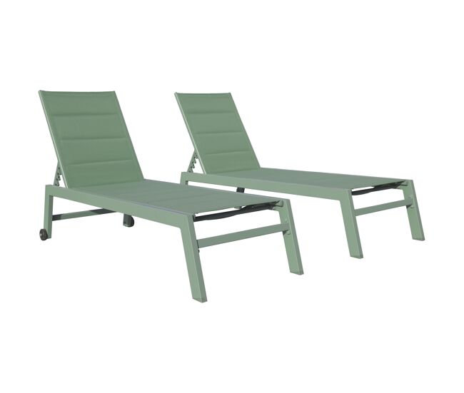 Conjunto de 2 espreguiçadeiras barbados em sálvia verde textilene - alumínio sálvia verde