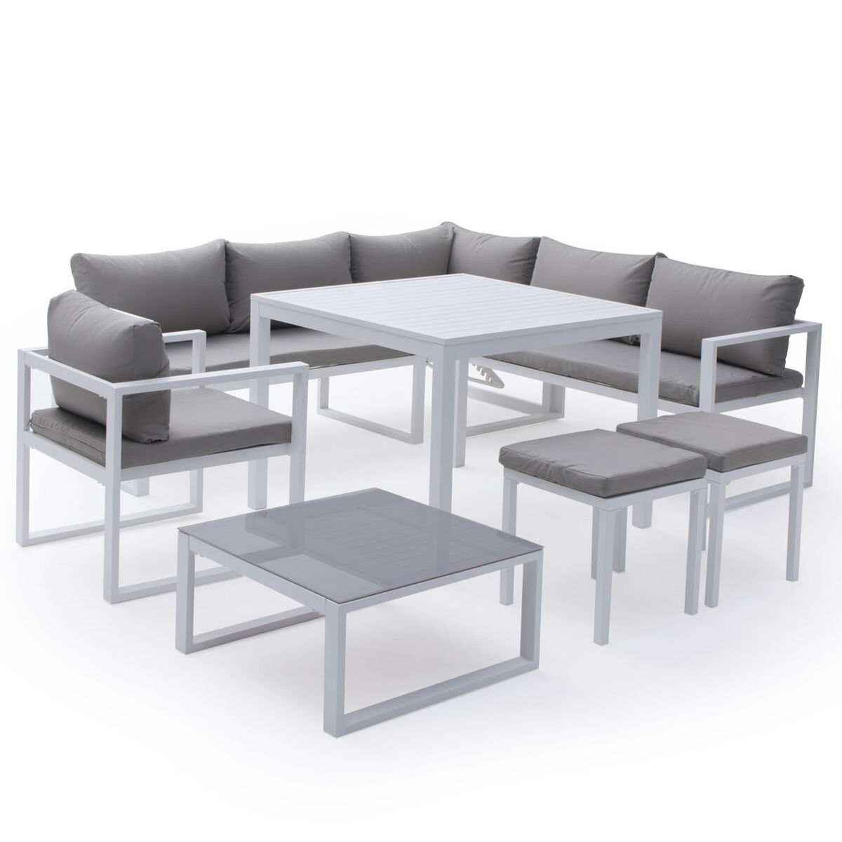 Conjunto de jardín ajustable ibiza tela gris 7 plazas - aluminio blanco